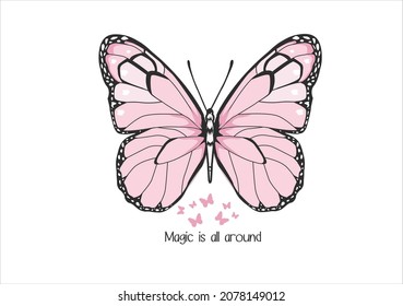 pink butterfly design art hand drawn