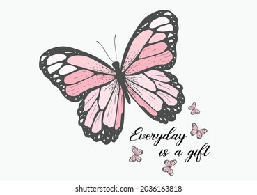 pink butterfly design hand drawn