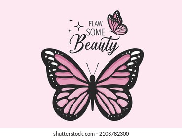 pink butterfly design hand drawn