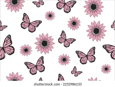 pink butterfly design hand drawn