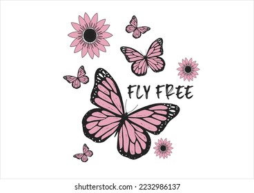 pink butterfly design hand drawn