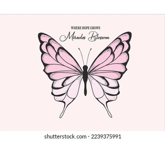 pink butterfly design hand drawn
