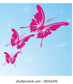 Pink butterfly in flight. Vector illustration