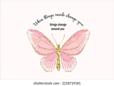 pink butterfly with golden glitter