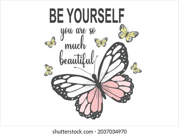 pink butterfly hand drawn design vector