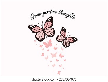 pink butterfly hand drawn design vector