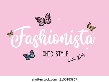 pink butterfly hand drawn design vector fashionista girll 