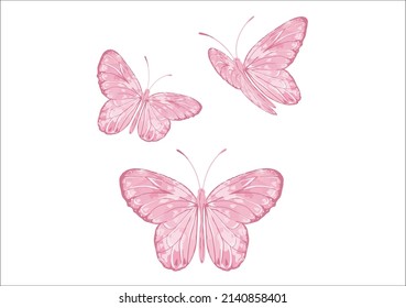 pink butterfly hand drawn design vector design