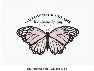 pink butterfly hand drawn design vector