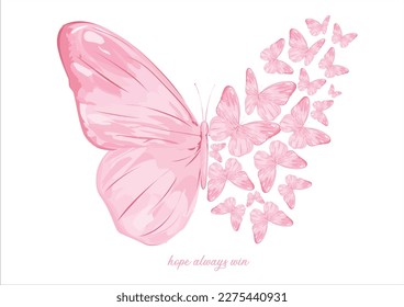 pink butterfly hand drawn design vector 