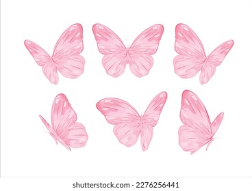 pink butterfly hand drawn design vector 