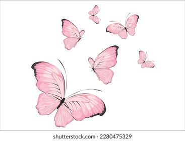 pink butterfly hand drawn design vector