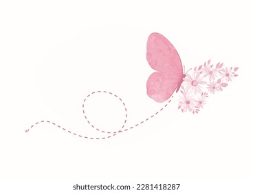 pink butterfly hand drawn design vector