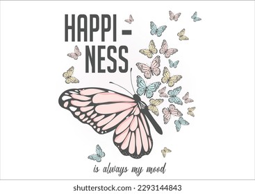 pink butterfly hand drawn design vector 