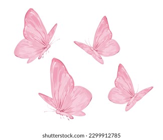 pink butterfly hand drawn design vector 