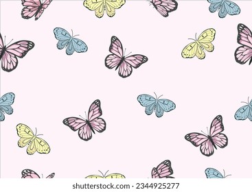 arte vectorial de diseño dibujado a mano con mariposa rosa