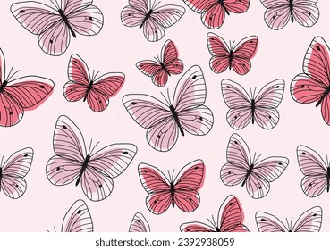 pink butterfly hand drawn design seamless repeating 