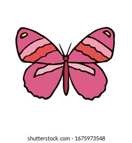 Pink butterfly, hand drawn doodle element