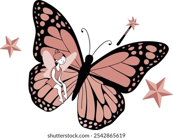 Ilustración dibujada a mano de mariposa rosa