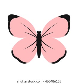 Pink butterfly icon in flat style on a white background