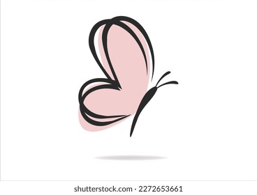 pink butterfly icon hand drawn design
