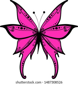 Pink butterfly illustration with black lines