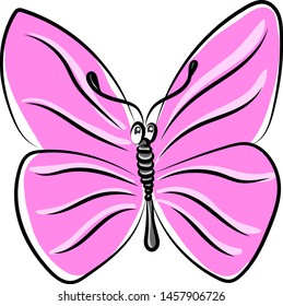 Pink butterfly, illustration, vector on white background.