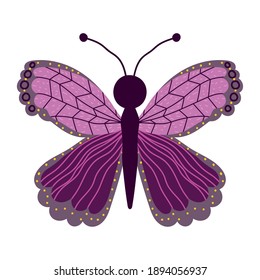 pink butterfly insect animal, decorative wings on white background vector illustration