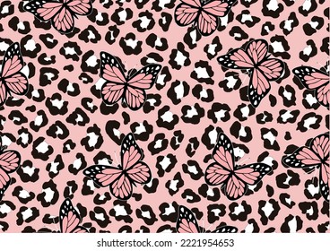 pink butterfly leopar hand drawn design seamless repeating