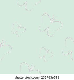 Pink butterfly line on green background seamless