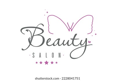 Pink butterfly logo for women's and men's beauty salons.