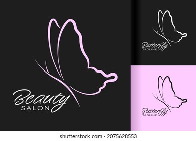 Pink butterfly logotype. Logo set with three variants in different colors. Best for web, print, polygraphy, businesscards, signboards, logo and branding design. Beauty salon logo concept.