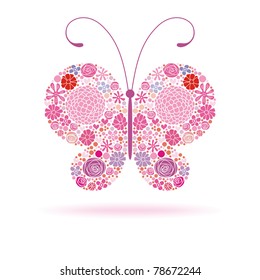 pink butterfly on white with space for text