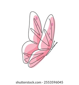 Pink Butterfly one line drawing. Pink Butterfly single line illustration. Pink Butterfly minimalist line art