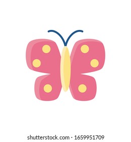 mariposa rosa sobre fondo blanco, icono de estilo plano, ilustración vectorial