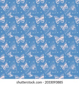 Pink butterfly pattern on a seamless blue background.