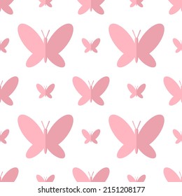 pink butterfly pattern on white background. vector illustration