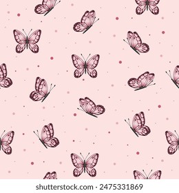 Pink butterfly pattern,card, flyer, vector illustration.