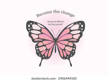 pink butterfly positive quote hand drawn design