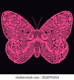 pink butterfly print and black background