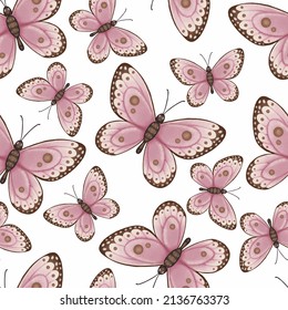 Fondo de patrón transparente de mariposa rosa. Diseño vectorial de estilo de acuarela