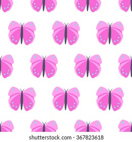 Pink butterfly seamless pattern. Bright summer butterfly vector background.