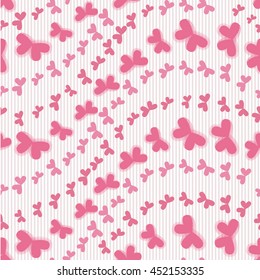 pink butterfly seamless pattern on stripe background