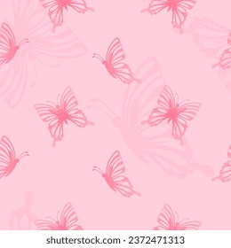Pink butterfly seamless pattern. Vector illustration.