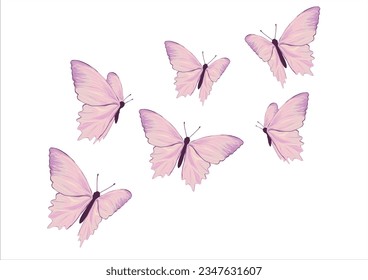 vector de diseño dibujado a mano con conjunto de mariposa rosa