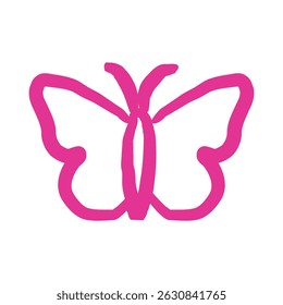 Pink butterfly silhouette with curved wings, flying against a white background.