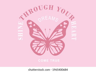 pink butterfly and slogan design t shirt vector