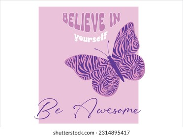 Pink butterfly with snake pattern and inspirational quote text, design for fashion graphics, t shirt prints etc