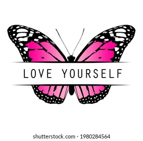 Pink Butterfly Title Love Yourself Isolated Stock Vector (Royalty Free ...