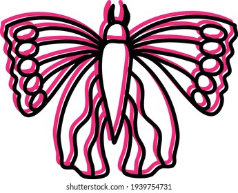 Pink butterfly with unusual wings, illustration, vector on a white background